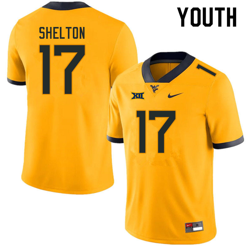 Youth #17 Jaylon Shelton West Virginia Mountaineers College Football Jerseys Sale-Gold - Click Image to Close